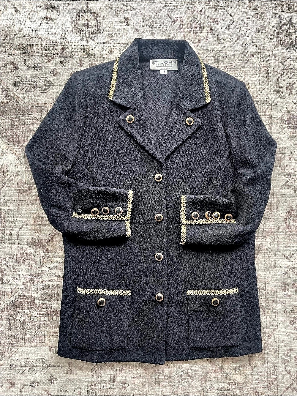 St. John Collection Black Chain Trim Blazer Size 14